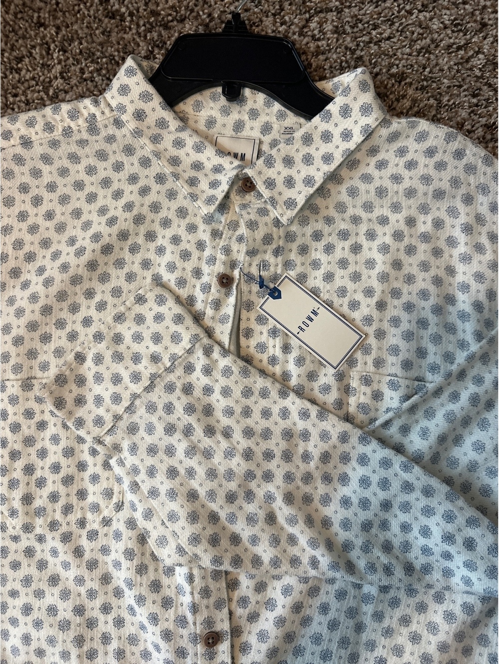 NWT Rowm Shirt Mens XXL White Geometric Long Sleeve Button Up Casual Comfort